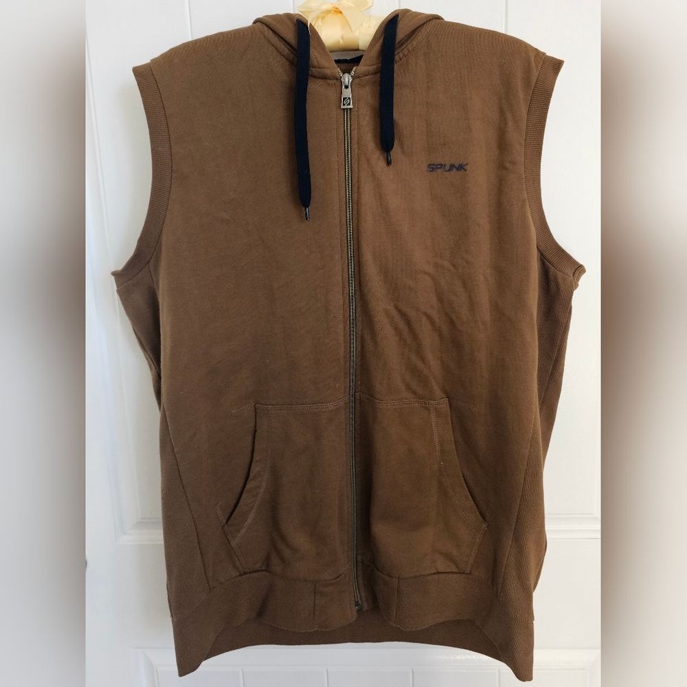 SPUNK Short Sleeve Full Zip Hooded Sweatshirt Camel Brown